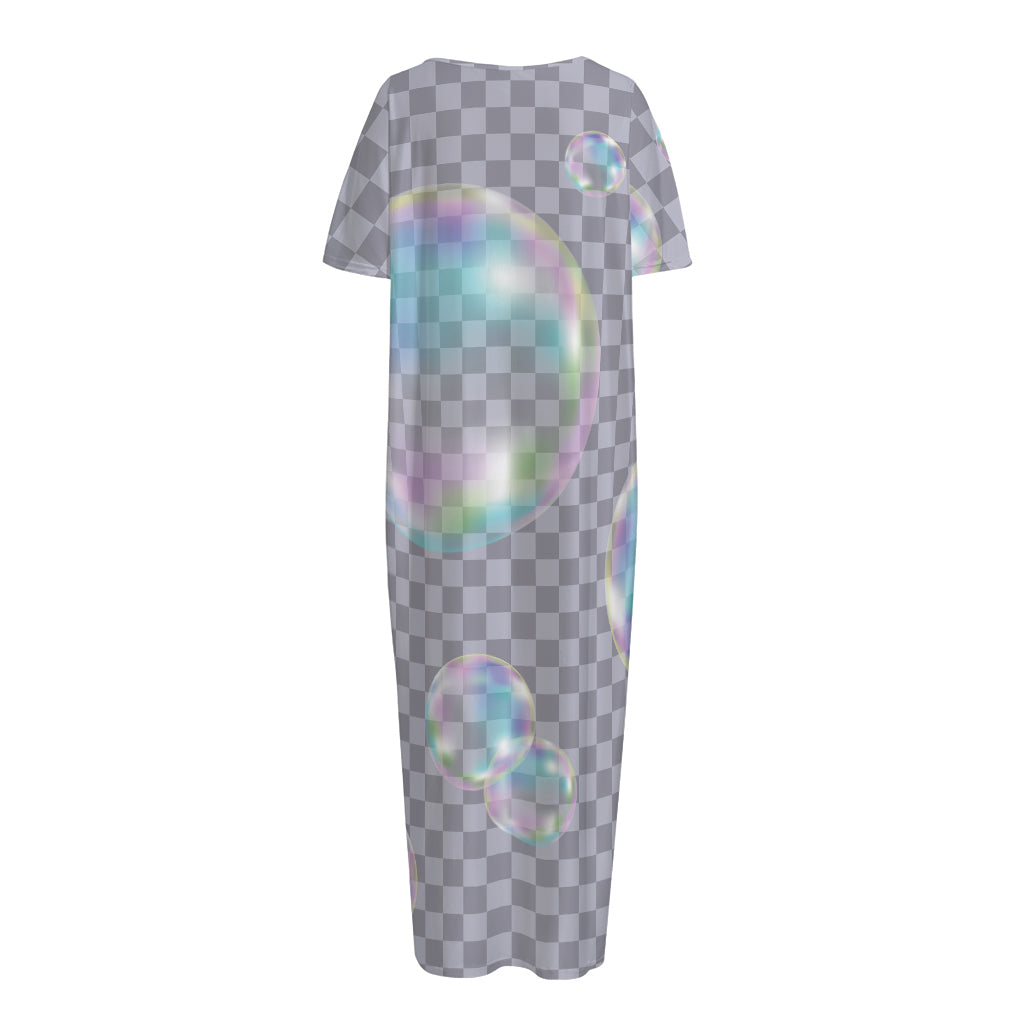 Colorful Soap Bubble Print Short Sleeve Long Nightdress