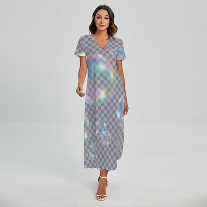 Colorful Soap Bubble Print Short Sleeve Maxi Dress