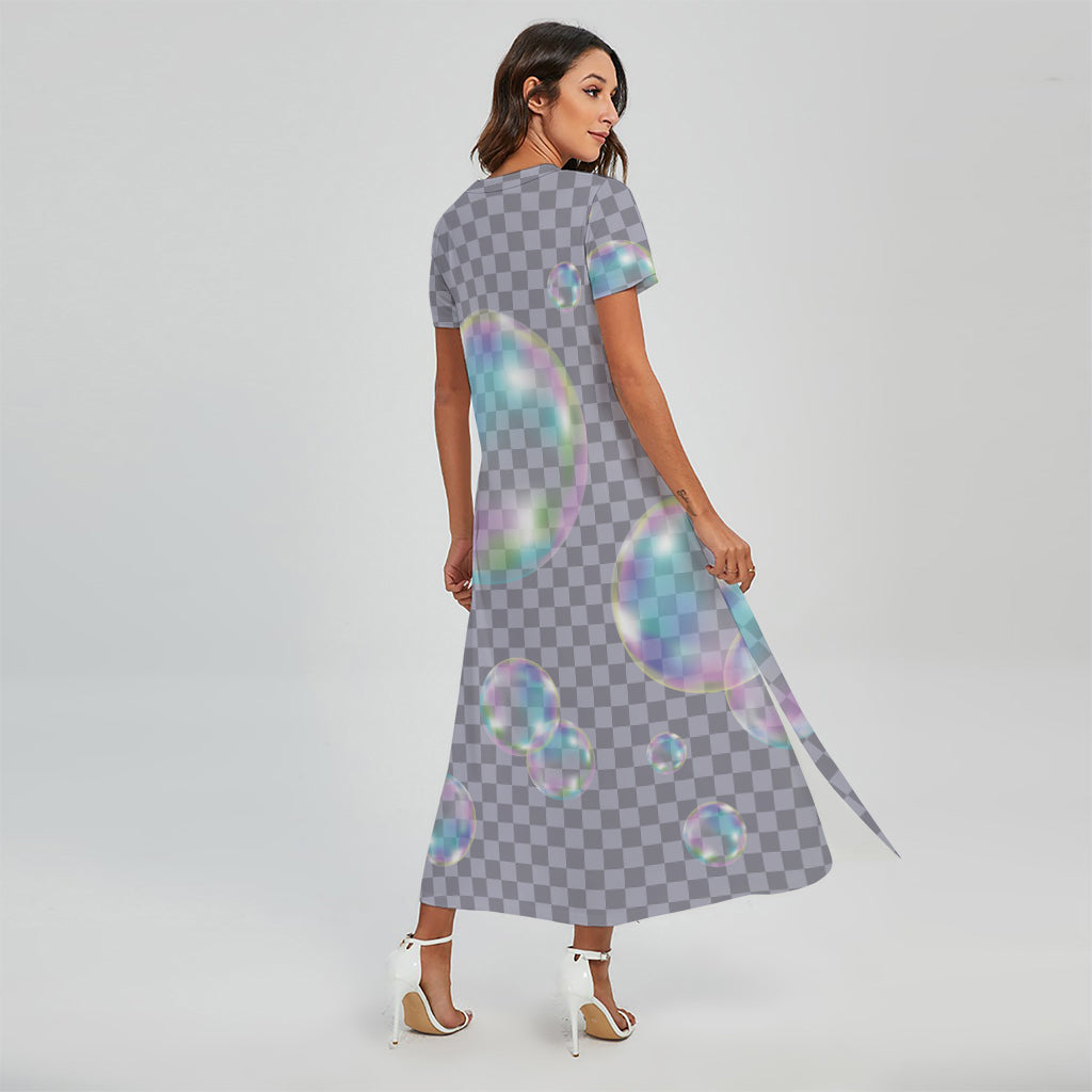 Colorful Soap Bubble Print Short Sleeve Maxi Dress