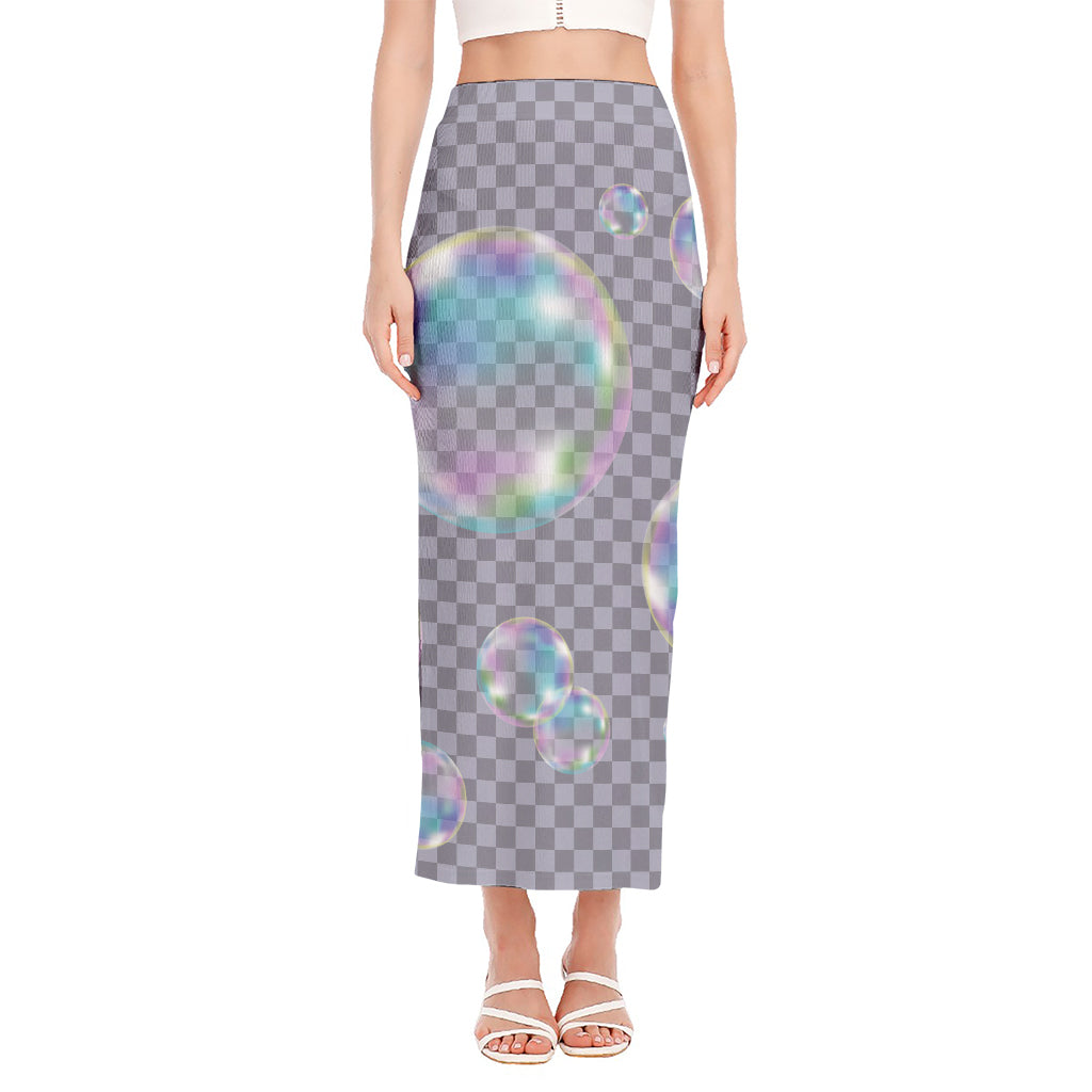 Colorful Soap Bubble Print Side Slit Maxi Skirt