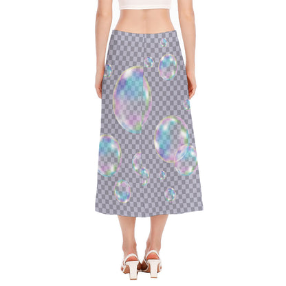 Colorful Soap Bubble Print Side Slit Midi Skirt