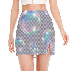 Colorful Soap Bubble Print Side Slit Mini Skirt