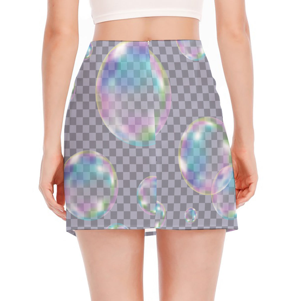 Colorful Soap Bubble Print Side Slit Mini Skirt