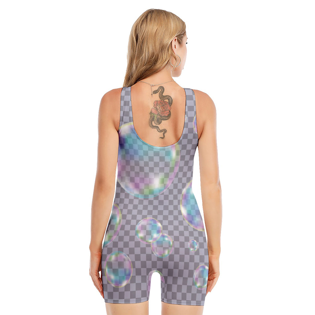 Colorful Soap Bubble Print Sleeveless One Piece Swimsuit