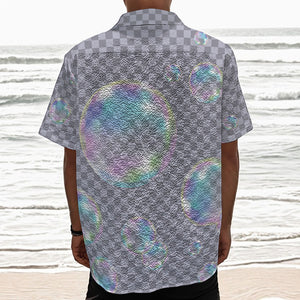 Colorful Soap Bubble Print Textured Short Sleeve Shirt