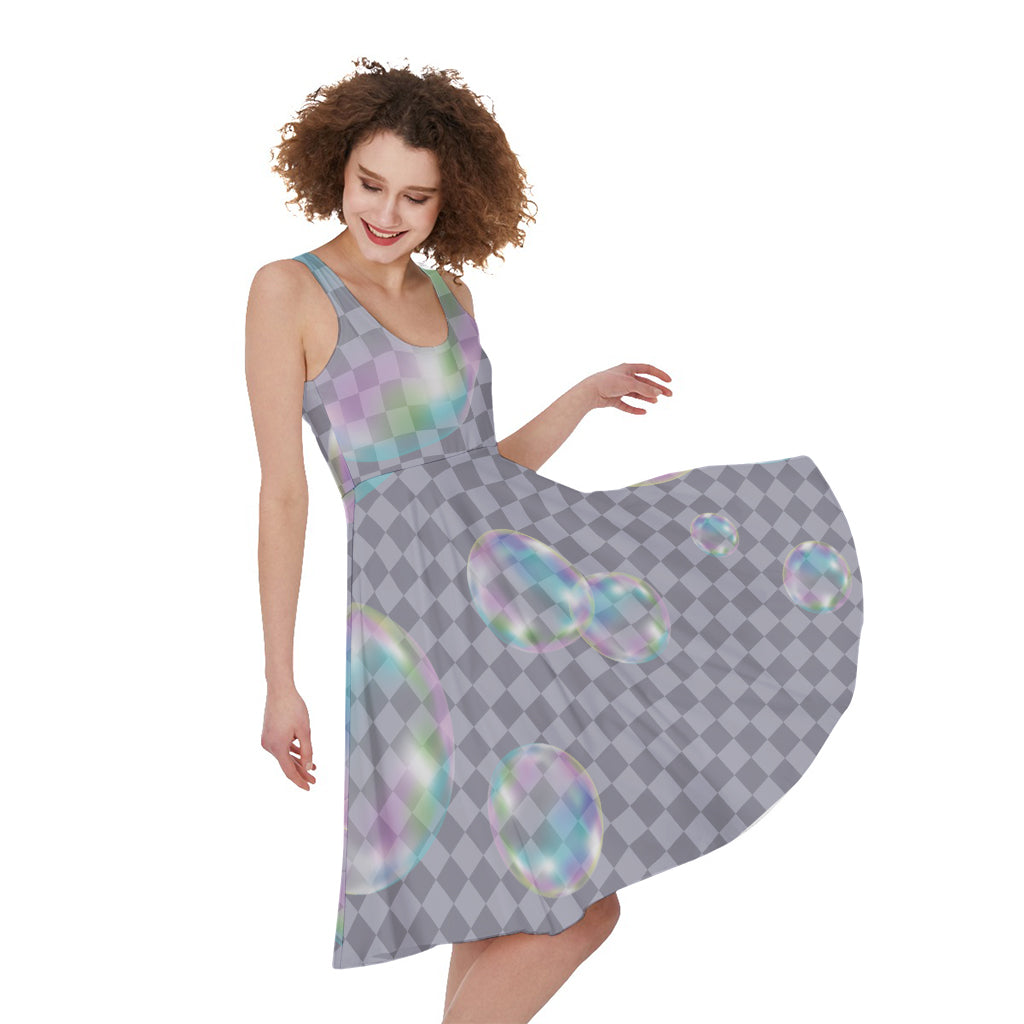knee length bubble dress Colorful Soap Bubble Print Sleeveless Knee Length Dress