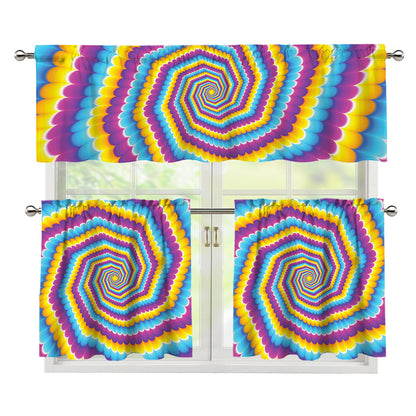 Colorful Spiral Illusion Print 3 Piece Kitchen Curtains