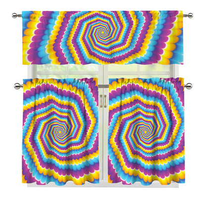 Colorful Spiral Illusion Print 3 Piece Kitchen Curtains