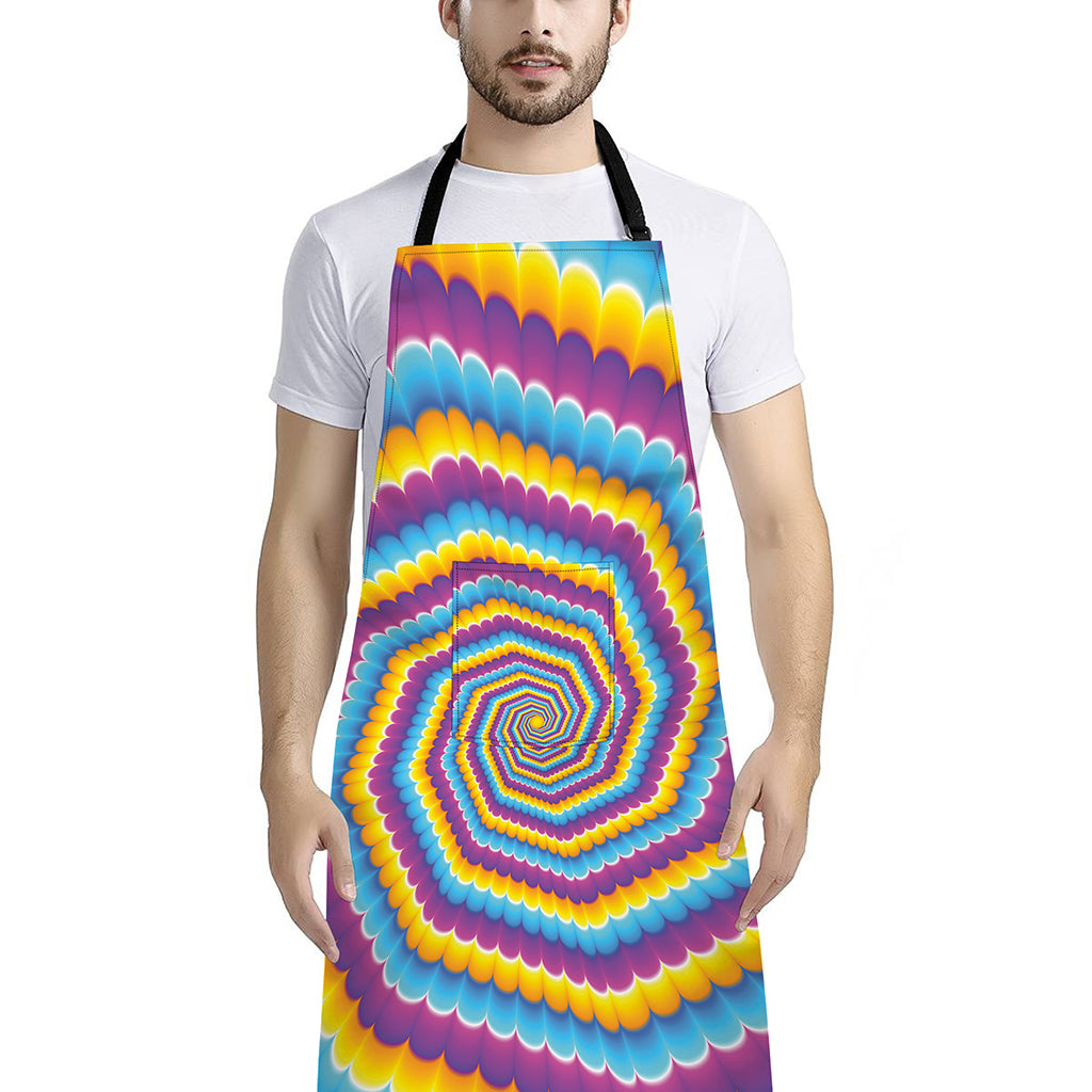 Colorful Spiral Illusion Print Bib Apron With Pocket