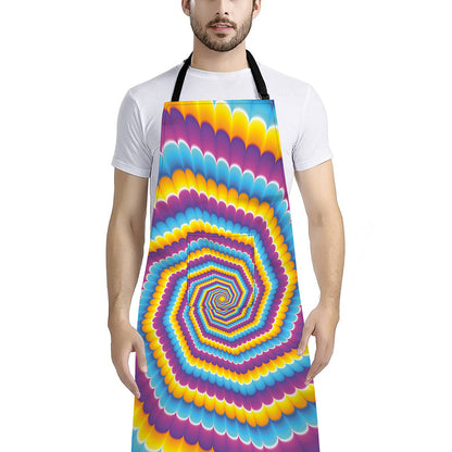 Colorful Spiral Illusion Print Bib Apron With Pocket