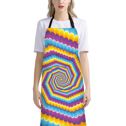 Colorful Spiral Illusion Print Bib Apron With Pocket