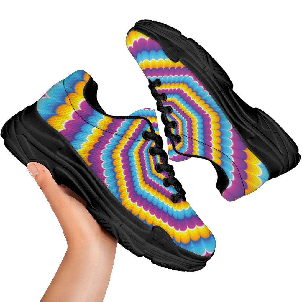 Colorful Spiral Illusion Print Black Chunky Shoes