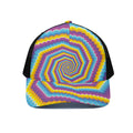 Colorful Spiral Illusion Print Black Mesh Trucker Hat