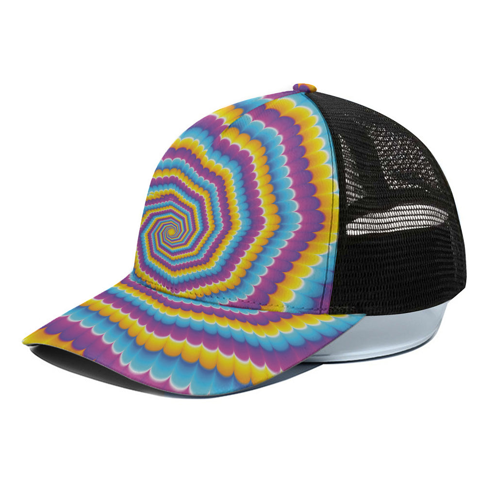 Colorful Spiral Illusion Print Black Mesh Trucker Cap