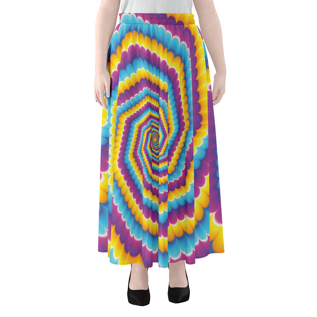 Colorful Spiral Illusion Print Chiffon Maxi Skirt