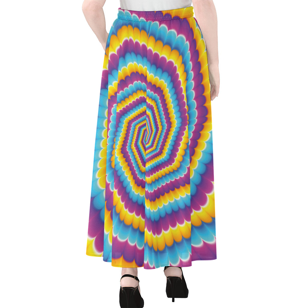 Colorful Spiral Illusion Print Chiffon Maxi Skirt