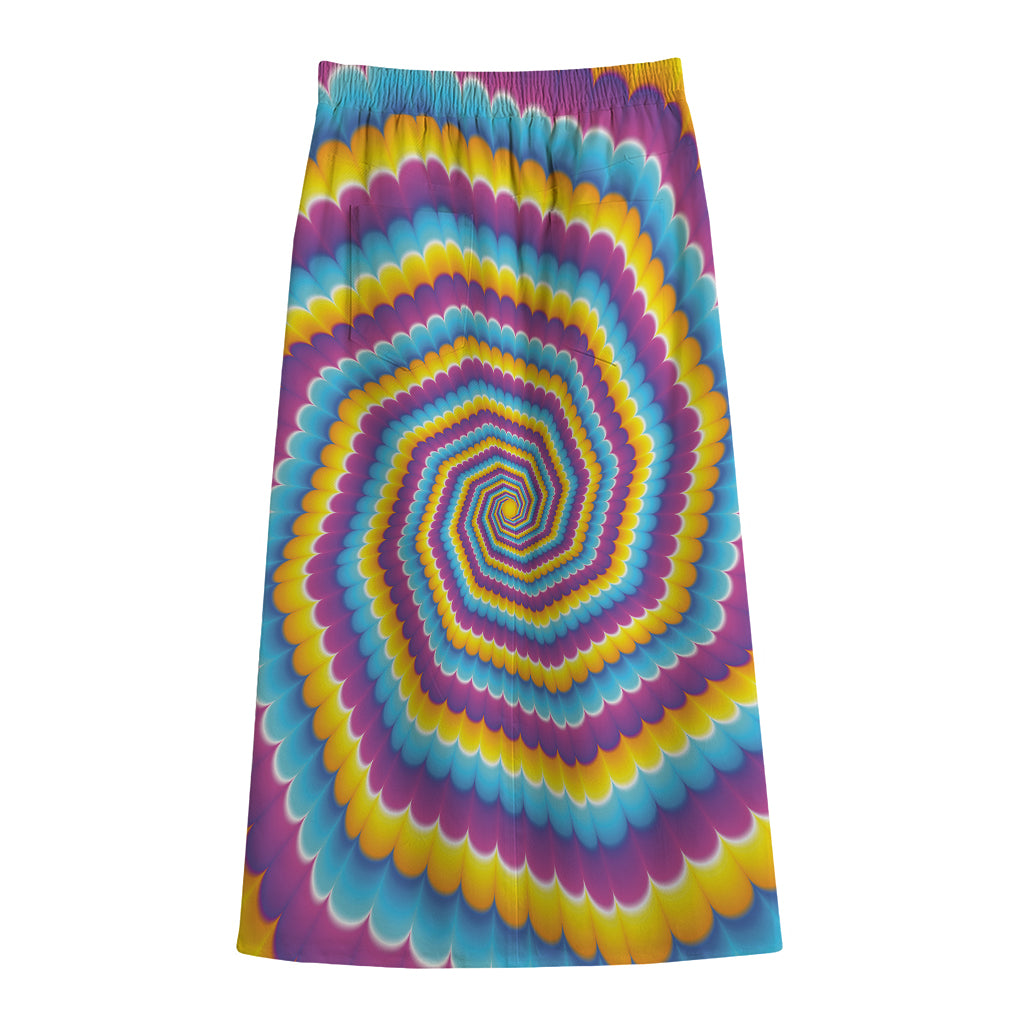 Colorful Spiral Illusion Print Cotton Front Slit Maxi Skirt