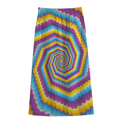 Colorful Spiral Illusion Print Cotton Front Slit Maxi Skirt