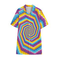 Colorful Spiral Illusion Print Cotton Hawaiian Shirt