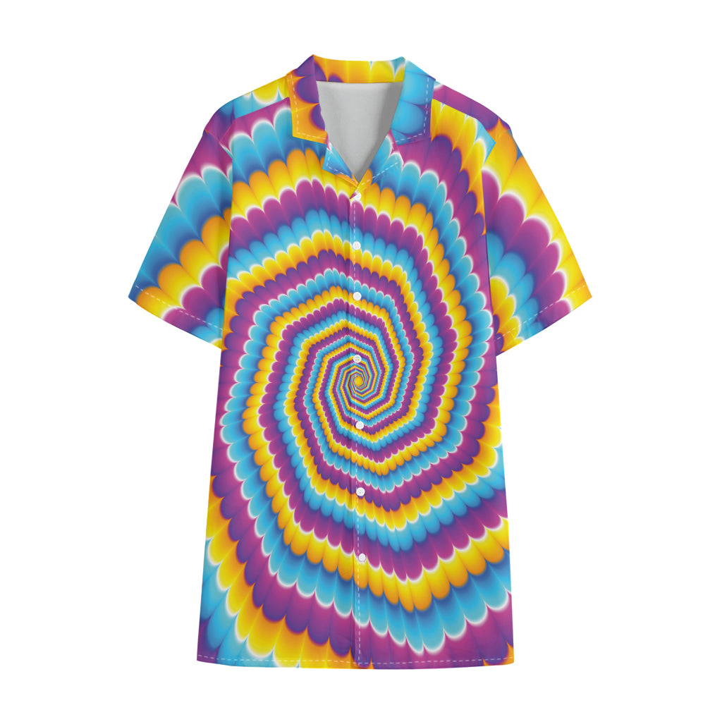 Colorful Spiral Illusion Print Cotton Hawaiian Shirt