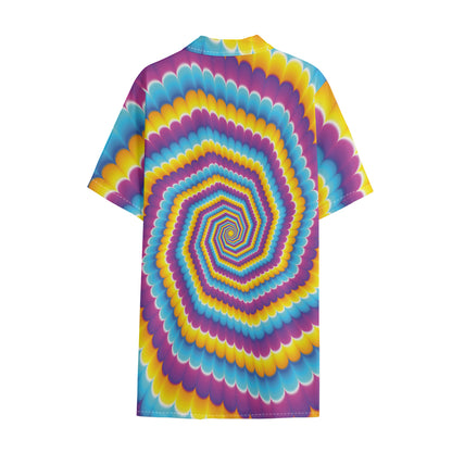 Colorful Spiral Illusion Print Cotton Hawaiian Shirt