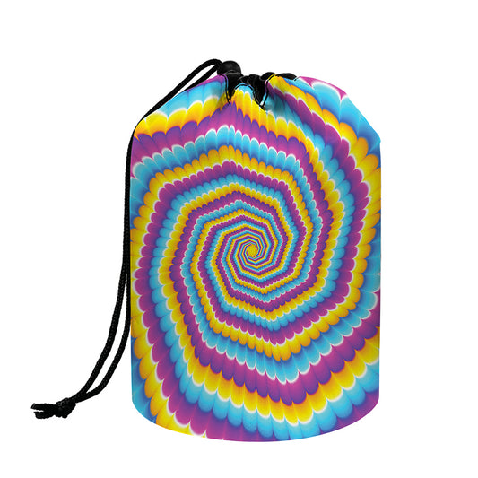 Colorful Spiral Illusion Print Drawstring Makeup Bag
