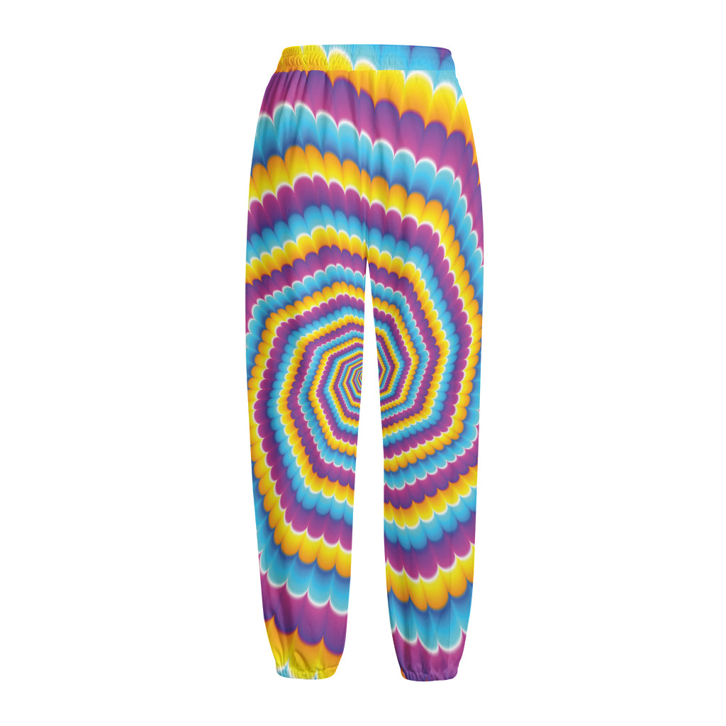 Colorful Spiral Illusion Print Fleece Lined Knit Pants