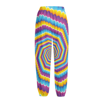 Colorful Spiral Illusion Print Fleece Lined Knit Pants