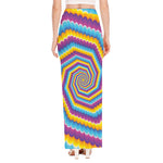 Colorful Spiral Illusion Print High Slit Maxi Skirt