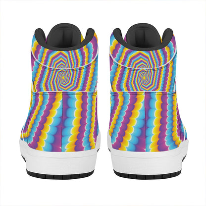 Colorful Spiral Illusion Print High Top Leather Sneakers