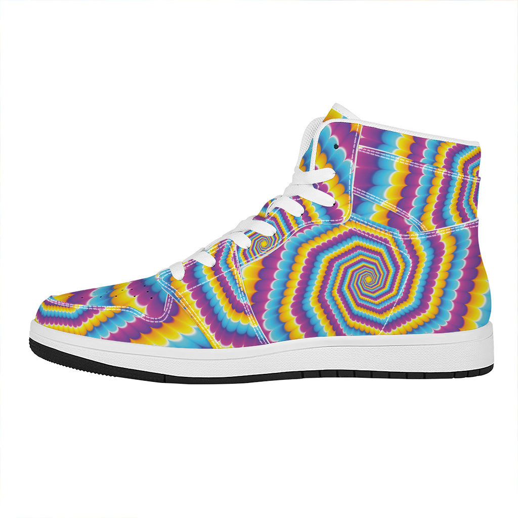 Colorful Spiral Illusion Print High Top Leather Sneakers