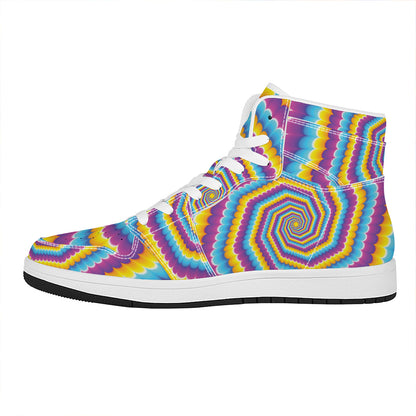 Colorful Spiral Illusion Print High Top Leather Sneakers