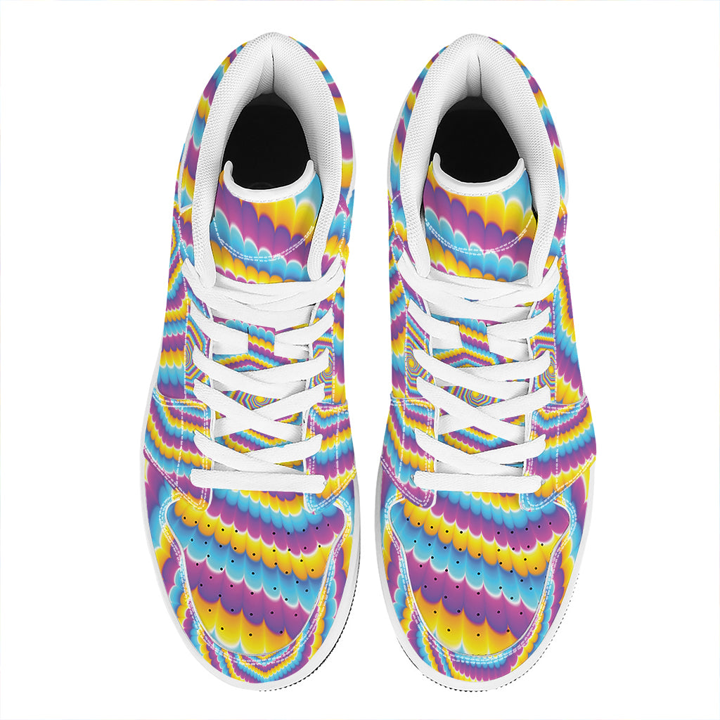 Colorful Spiral Illusion Print High Top Leather Sneakers
