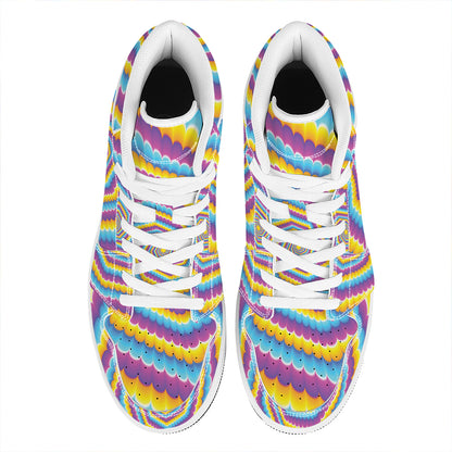 Colorful Spiral Illusion Print High Top Leather Sneakers