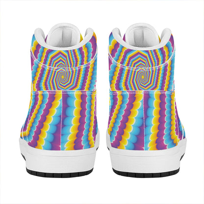 Colorful Spiral Illusion Print High Top Leather Sneakers