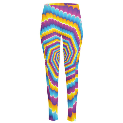 Colorful Spiral Illusion Print High-Waisted Pocket Leggings
