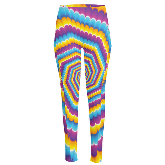 Colorful Spiral Illusion Print High-Waisted Pocket Leggings