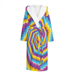 Colorful Spiral Illusion Print Hooded Bathrobe