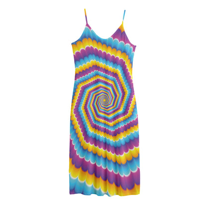 Colorful Spiral Illusion Print Jersey Midi Cami Dress