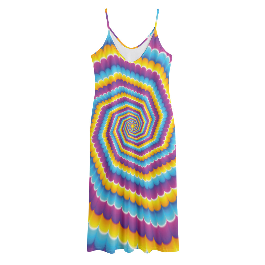 Colorful Spiral Illusion Print Jersey Midi Cami Dress