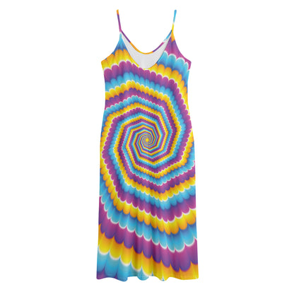 Colorful Spiral Illusion Print Jersey Midi Cami Dress