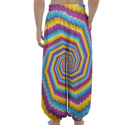 Colorful Spiral Illusion Print Lantern Pants