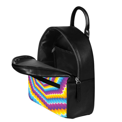 Colorful Spiral Illusion Print Leather Backpack