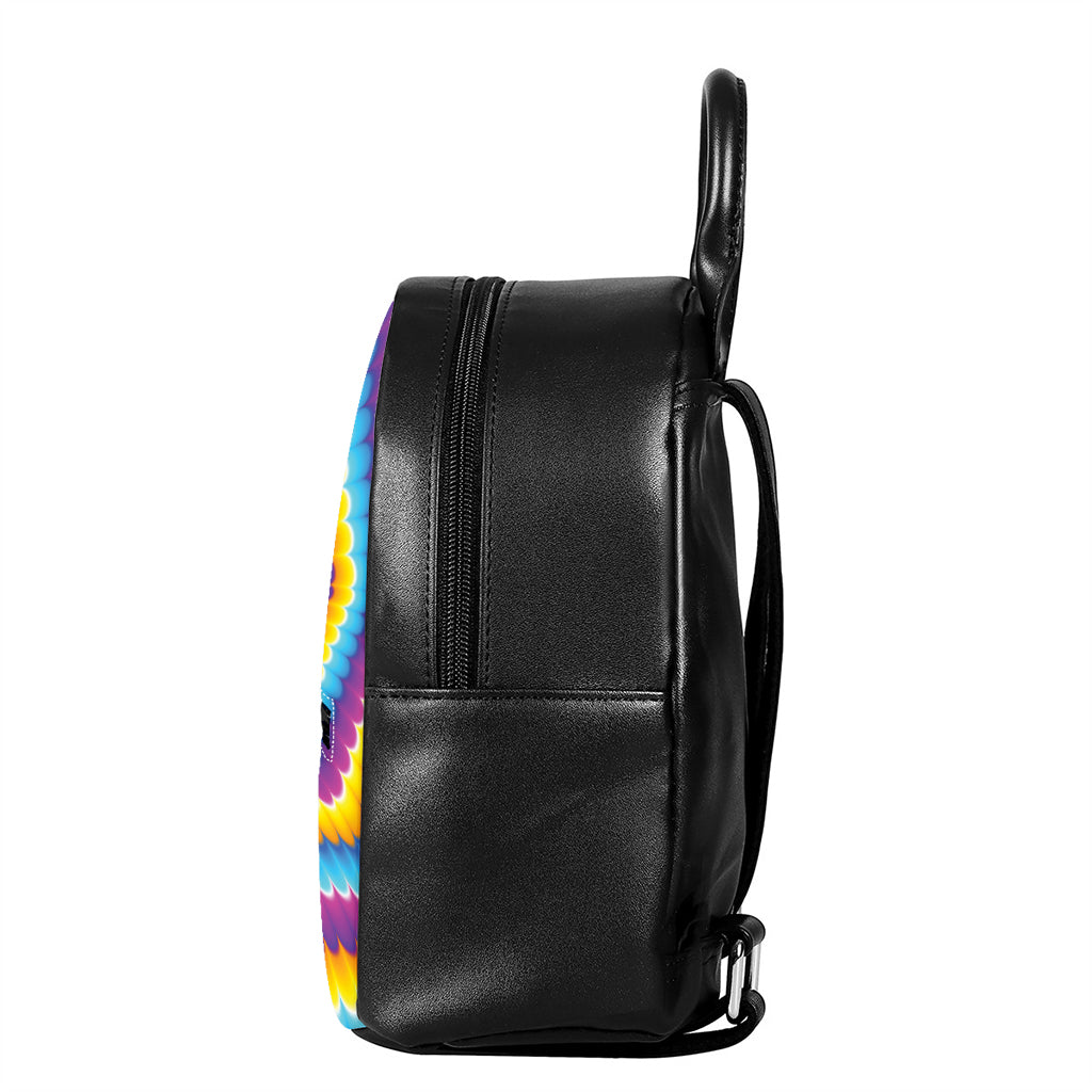 Colorful Spiral Illusion Print Leather Backpack