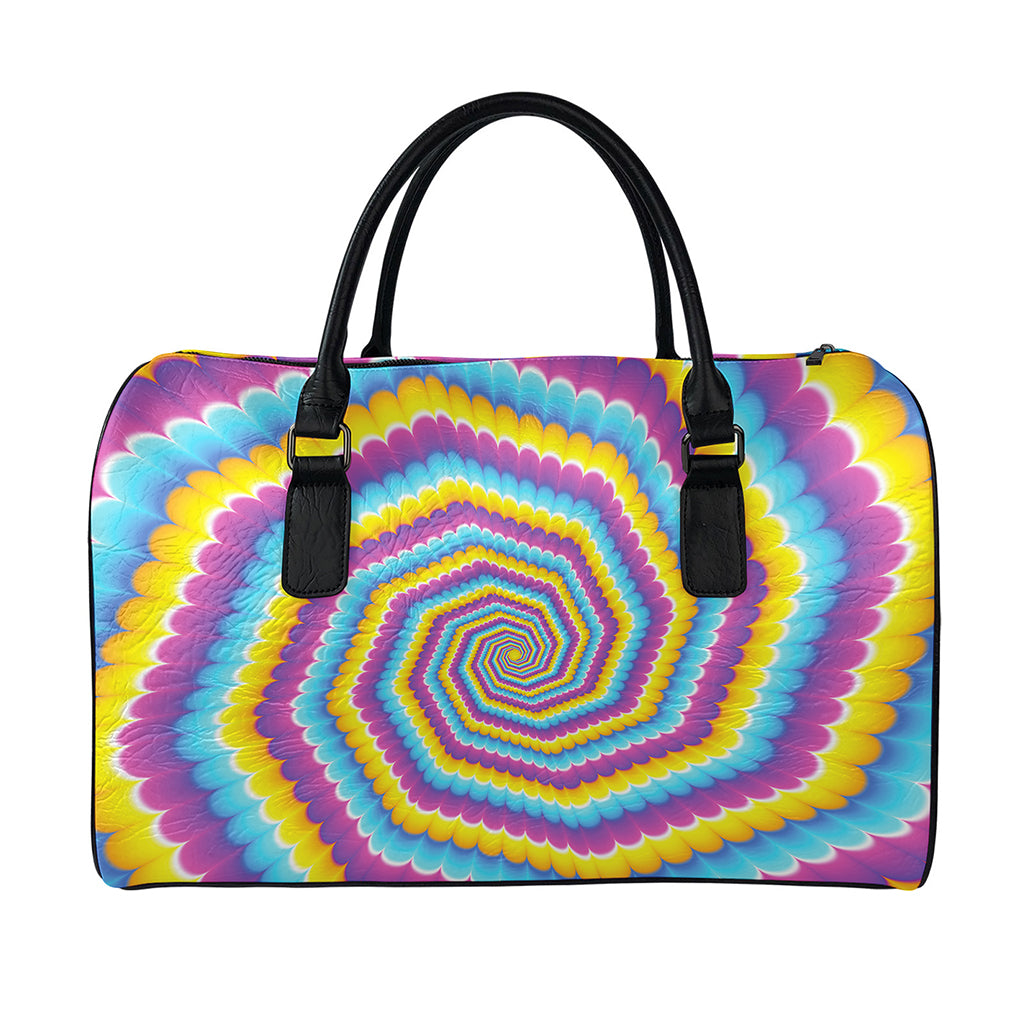 Colorful Spiral Illusion Print Leather Duffle Bag