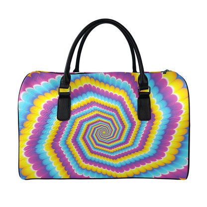 Colorful Spiral Illusion Print Leather Duffle Bag