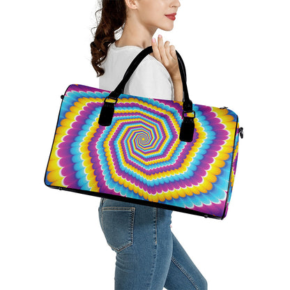 Colorful Spiral Illusion Print Leather Duffle Bag