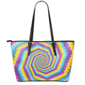 Colorful Spiral Illusion Print Leather Tote Bag With Zipper
