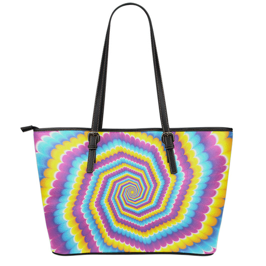 Colorful Spiral Illusion Print Leather Tote Bag