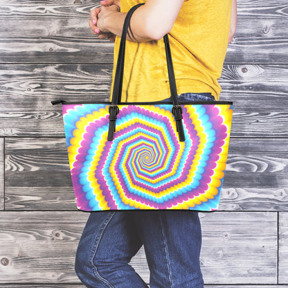 Colorful Spiral Illusion Print Leather Tote Bag